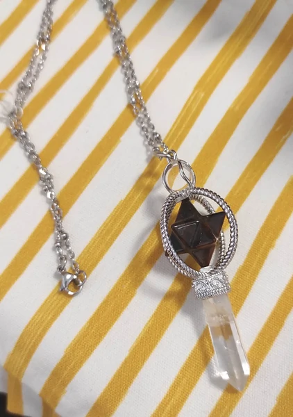 Pendule Merkaba Œil de Tigre & Pointe Cristal de roche