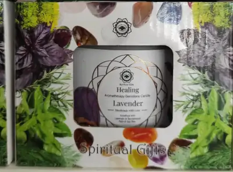 Bougie aux pierres semi-précieuses et à la lavande aux vertus curatives